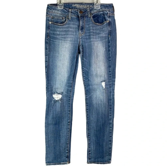American Eagle Outfitters Denim - American Eagle Retro Low Rise Skinny Stretch Jeans Blue Medium Wash Distressed 8